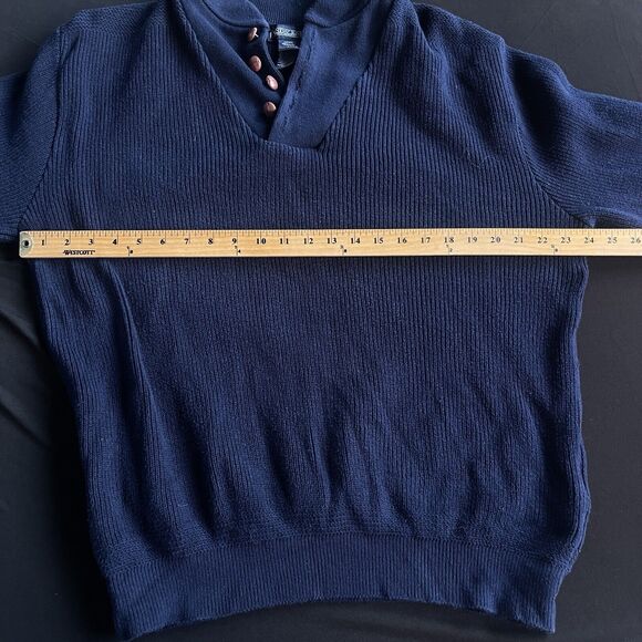 Lands End Sweater Men Large Blue Textured Button Up Grandpacore Vintage Nautical - Picture 7 of 10